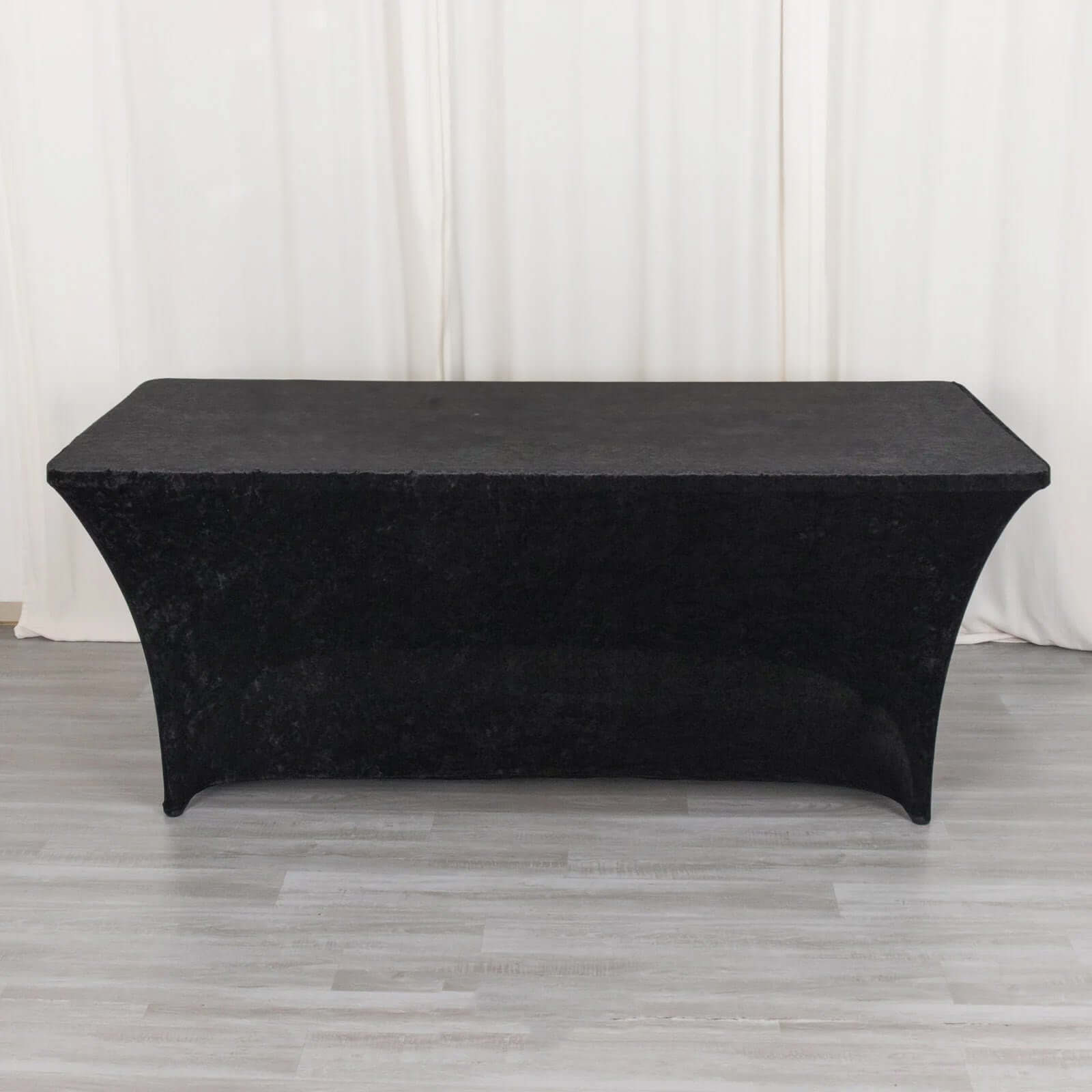 Crushed Velvet Fitted Rectangular 6ft Table Cover Black - Wrinkle - Free Stretchy Tablecloth - Bell Racket Store
