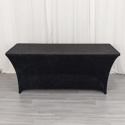 Crushed Velvet Fitted Rectangular 6ft Table Cover Black - Wrinkle - Free Stretchy Tablecloth - Bell Racket Store