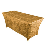 Crushed Velvet Fitted Rectangular 6ft Table Cover Gold - Wrinkle - Free Stretchy Tablecloth - Bell Racket Store