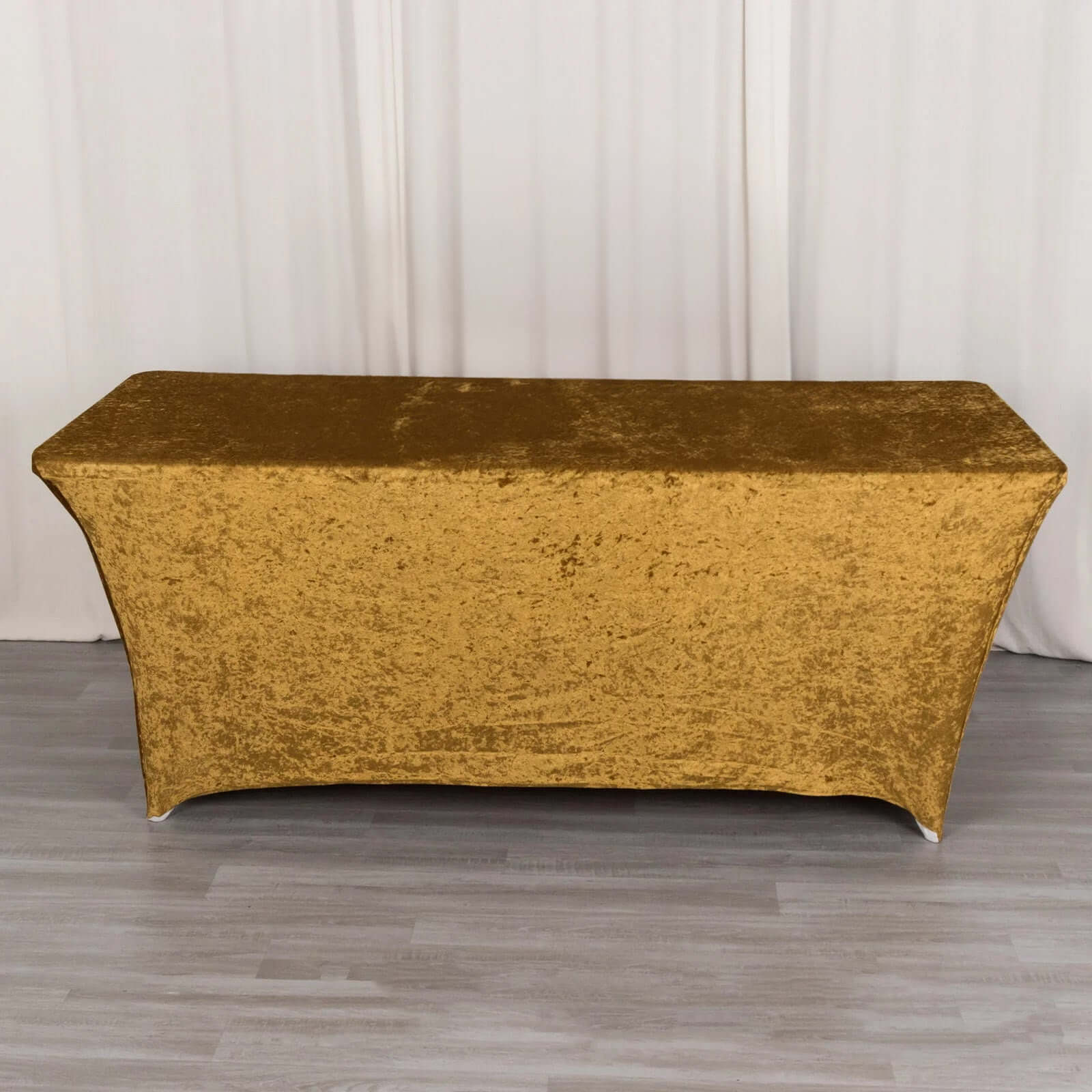 Crushed Velvet Fitted Rectangular 6ft Table Cover Gold - Wrinkle - Free Stretchy Tablecloth - Bell Racket Store