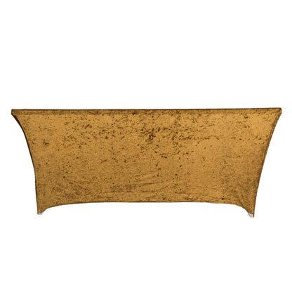 Crushed Velvet Fitted Rectangular 6ft Table Cover Gold - Wrinkle - Free Stretchy Tablecloth - Bell Racket Store