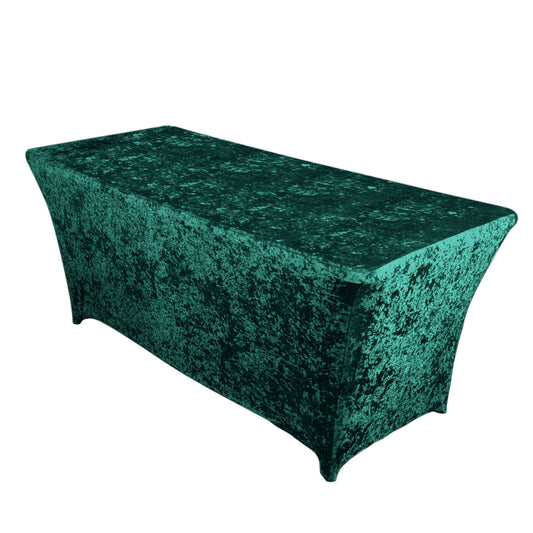 Crushed Velvet Fitted Rectangular 6ft Table Cover Hunter Emerald Green - Wrinkle - Free Stretchy Tablecloth - Bell Racket Store