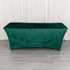 Crushed Velvet Fitted Rectangular 6ft Table Cover Hunter Emerald Green - Wrinkle - Free Stretchy Tablecloth - Bell Racket Store