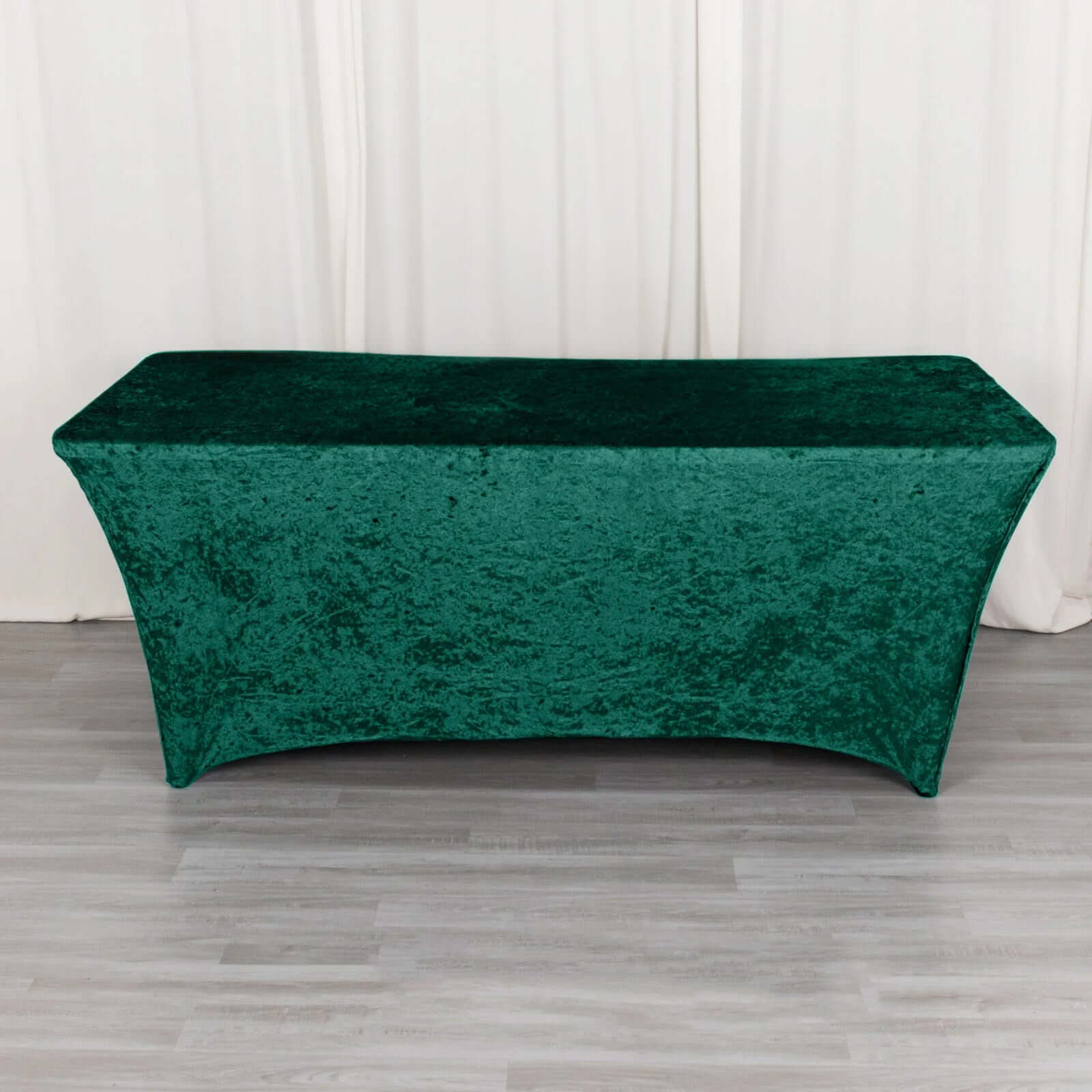 Crushed Velvet Fitted Rectangular 6ft Table Cover Hunter Emerald Green - Wrinkle - Free Stretchy Tablecloth - Bell Racket Store