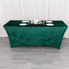 Crushed Velvet Fitted Rectangular 6ft Table Cover Hunter Emerald Green - Wrinkle - Free Stretchy Tablecloth - Bell Racket Store