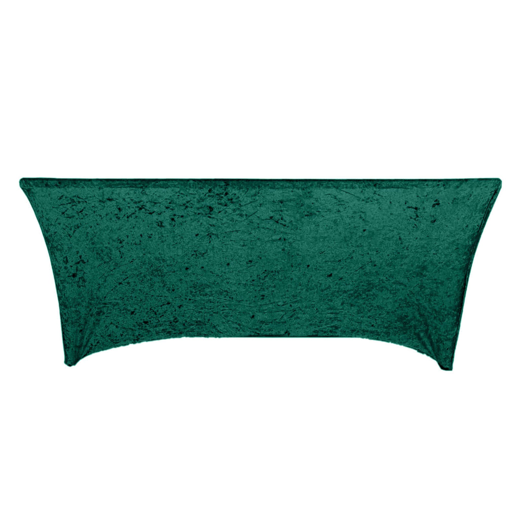 Crushed Velvet Fitted Rectangular 6ft Table Cover Hunter Emerald Green - Wrinkle - Free Stretchy Tablecloth - Bell Racket Store
