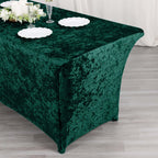 Crushed Velvet Fitted Rectangular 6ft Table Cover Hunter Emerald Green - Wrinkle - Free Stretchy Tablecloth - Bell Racket Store