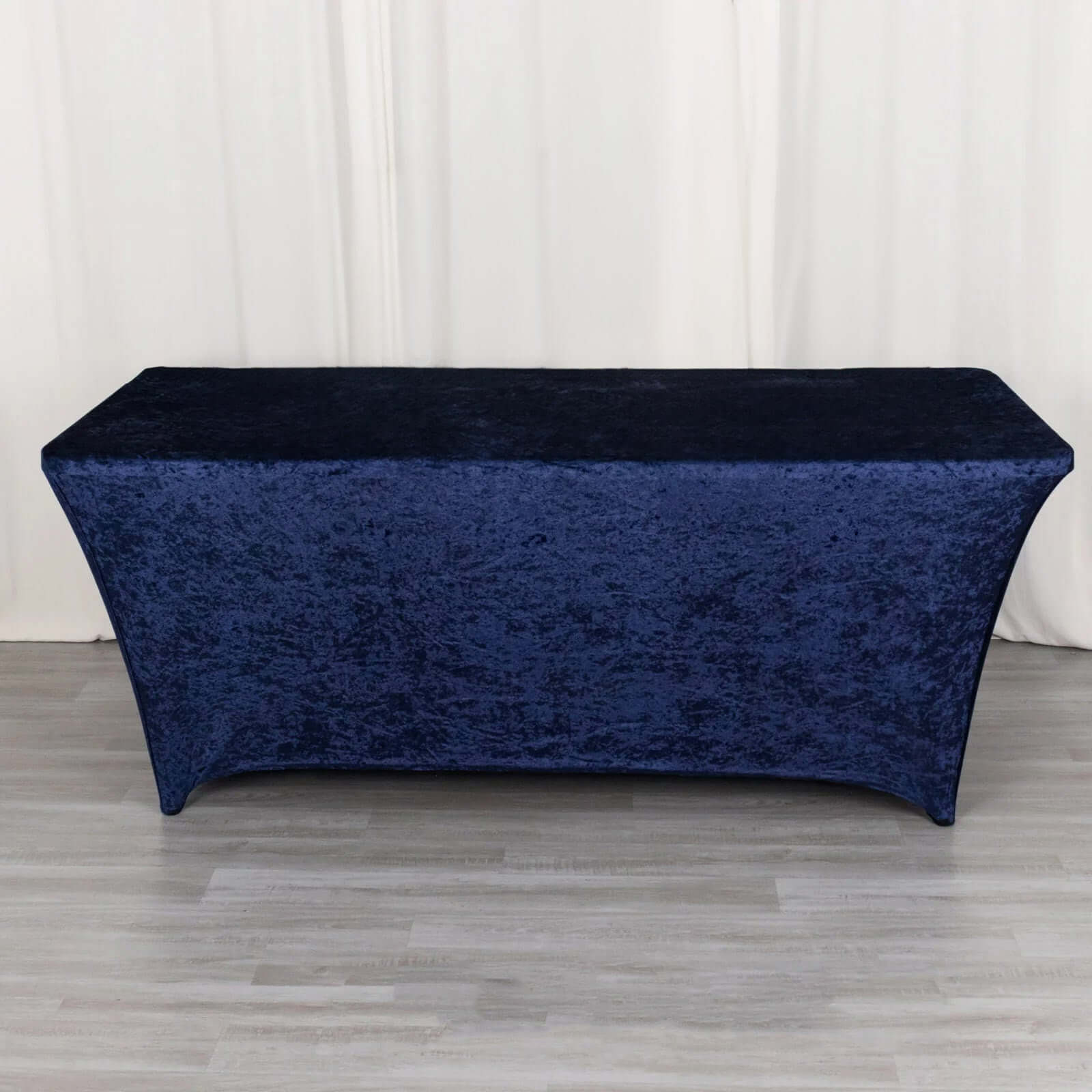 Crushed Velvet Fitted Rectangular 6ft Table Cover Navy Blue - Wrinkle - Free Stretchy Tablecloth - Bell Racket Store