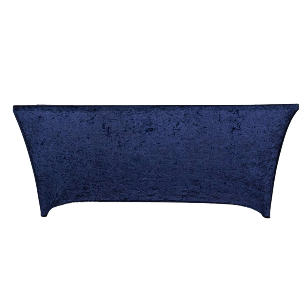 Crushed Velvet Fitted Rectangular 6ft Table Cover Navy Blue - Wrinkle - Free Stretchy Tablecloth - Bell Racket Store