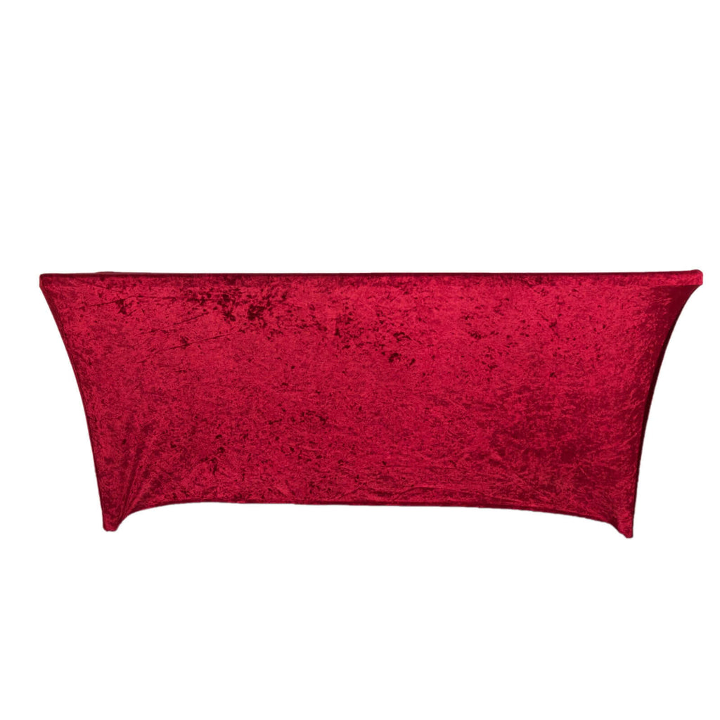 Crushed Velvet Fitted Rectangular 6ft Table Cover Red - Wrinkle - Free Stretchy Tablecloth - Bell Racket Store