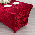 Crushed Velvet Fitted Rectangular 6ft Table Cover Red - Wrinkle - Free Stretchy Tablecloth - Bell Racket Store
