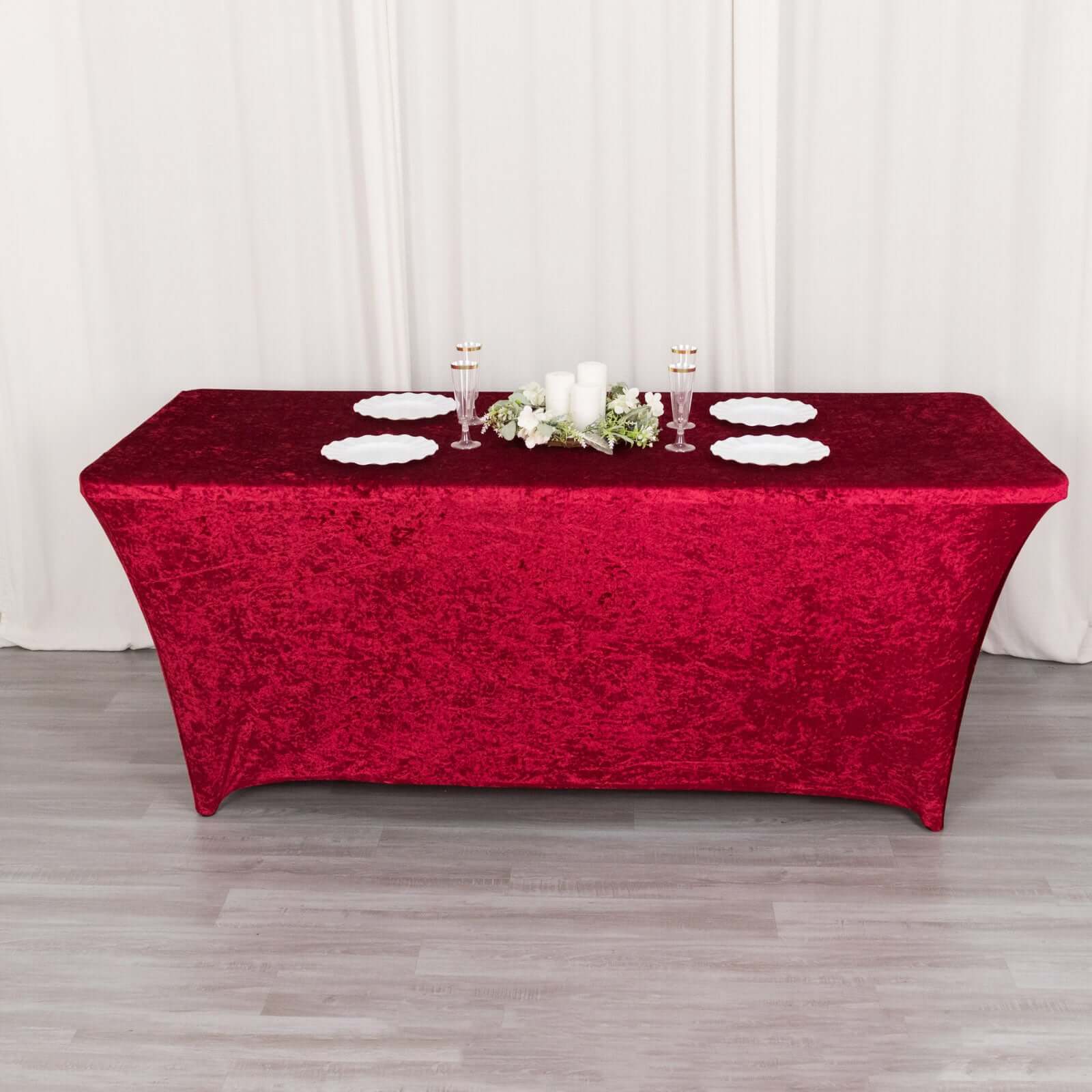 Crushed Velvet Fitted Rectangular 6ft Table Cover Red - Wrinkle - Free Stretchy Tablecloth - Bell Racket Store
