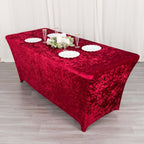 Crushed Velvet Fitted Rectangular 6ft Table Cover Red - Wrinkle - Free Stretchy Tablecloth - Bell Racket Store