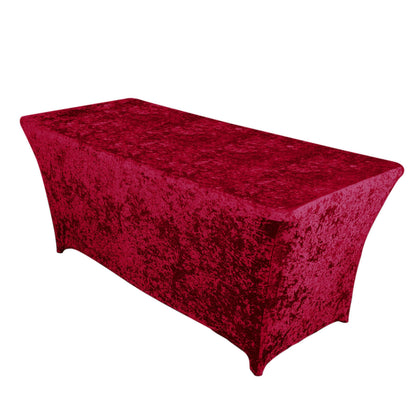 Crushed Velvet Fitted Rectangular 6ft Table Cover Red - Wrinkle - Free Stretchy Tablecloth - Bell Racket Store