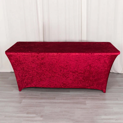 Crushed Velvet Fitted Rectangular 6ft Table Cover Red - Wrinkle - Free Stretchy Tablecloth - Bell Racket Store