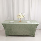 Crushed Velvet Fitted Rectangular 6ft Table Cover Sage Green - Wrinkle - Free Stretchy Tablecloth - Bell Racket Store