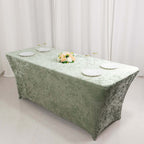 Crushed Velvet Fitted Rectangular 6ft Table Cover Sage Green - Wrinkle - Free Stretchy Tablecloth - Bell Racket Store