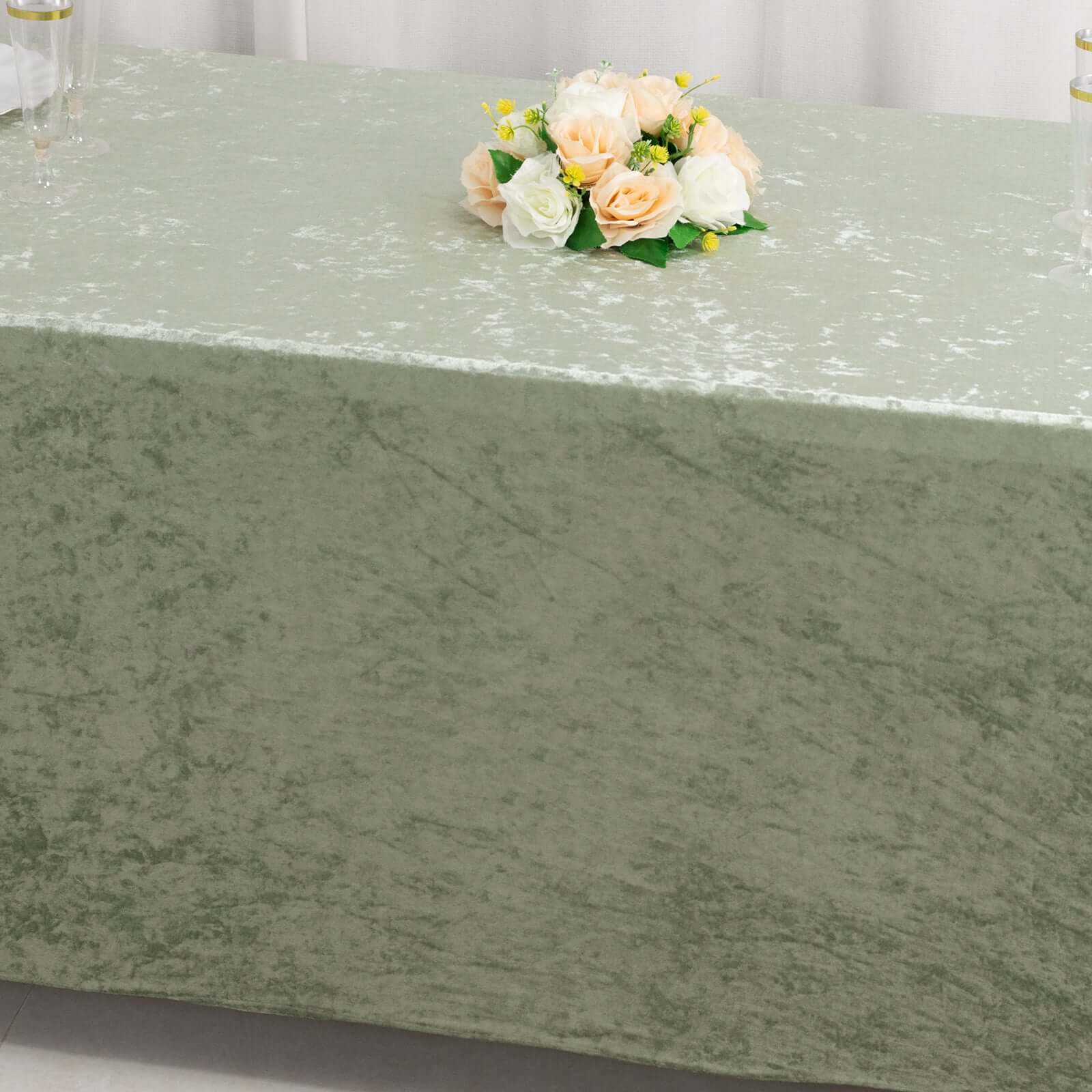 Crushed Velvet Fitted Rectangular 6ft Table Cover Sage Green - Wrinkle - Free Stretchy Tablecloth - Bell Racket Store