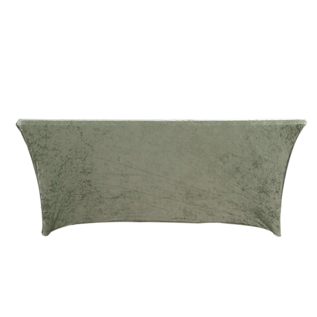 Crushed Velvet Fitted Rectangular 6ft Table Cover Sage Green - Wrinkle - Free Stretchy Tablecloth - Bell Racket Store