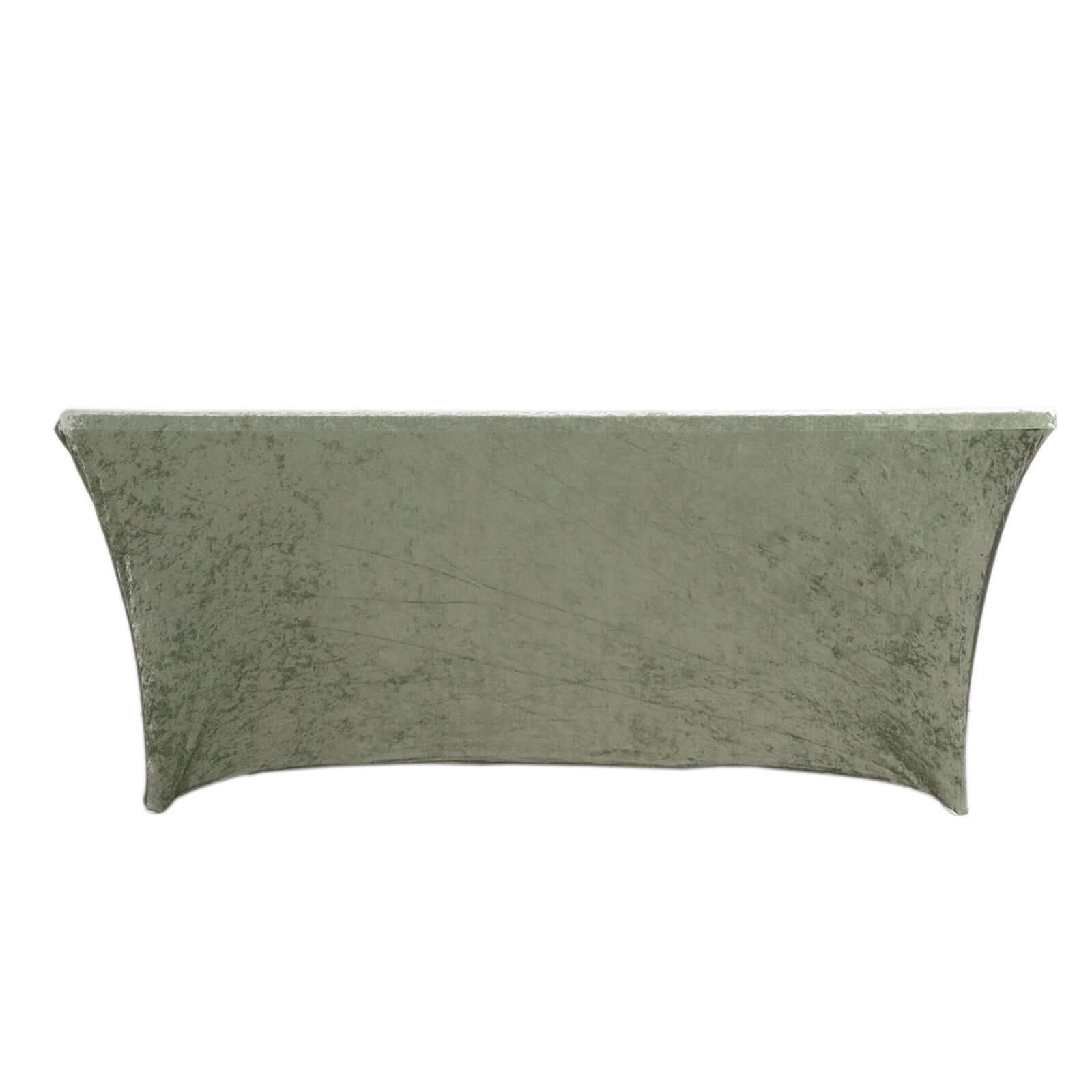 Crushed Velvet Fitted Rectangular 6ft Table Cover Sage Green - Wrinkle - Free Stretchy Tablecloth - Bell Racket Store