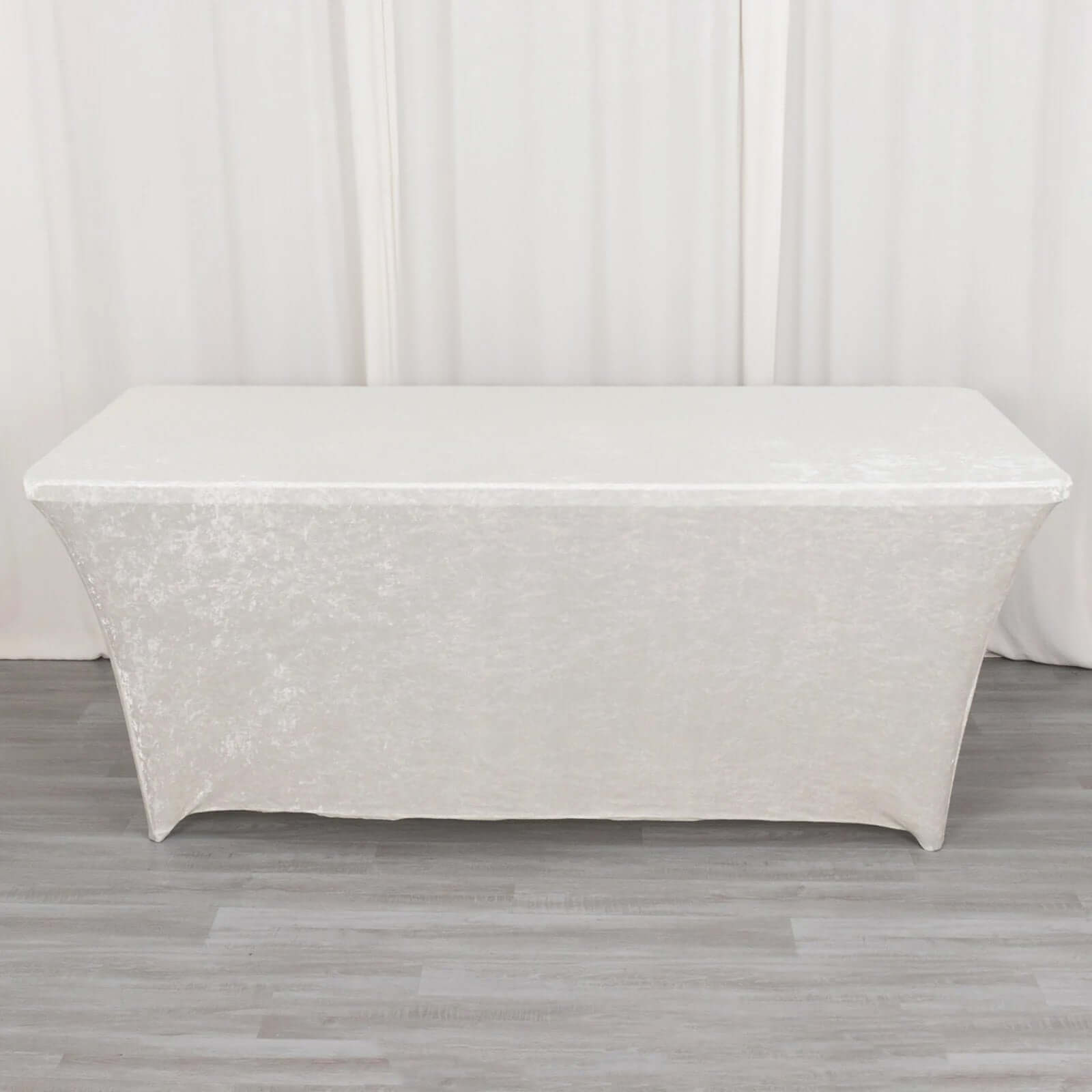 Crushed Velvet Fitted Rectangular 6ft Table Cover White - Wrinkle - Free Stretchy Tablecloth for Weddings and Banquets - Bell Racket Store