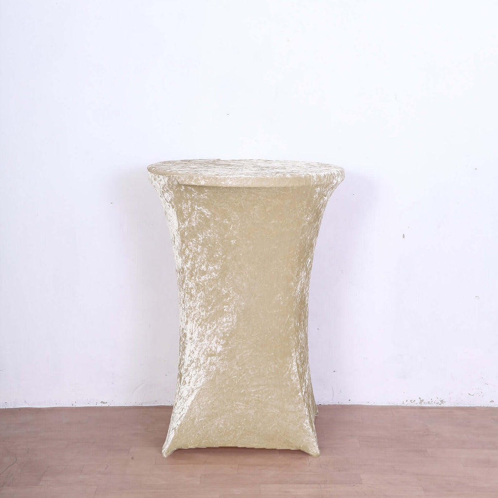 Crushed Velvet Spandex 30" Round Cocktail Table Cover Beige Smooth Highboy Tablecloth - Bell Racket Store