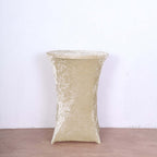 Crushed Velvet Spandex 30" Round Cocktail Table Cover Beige Smooth Highboy Tablecloth - Bell Racket Store
