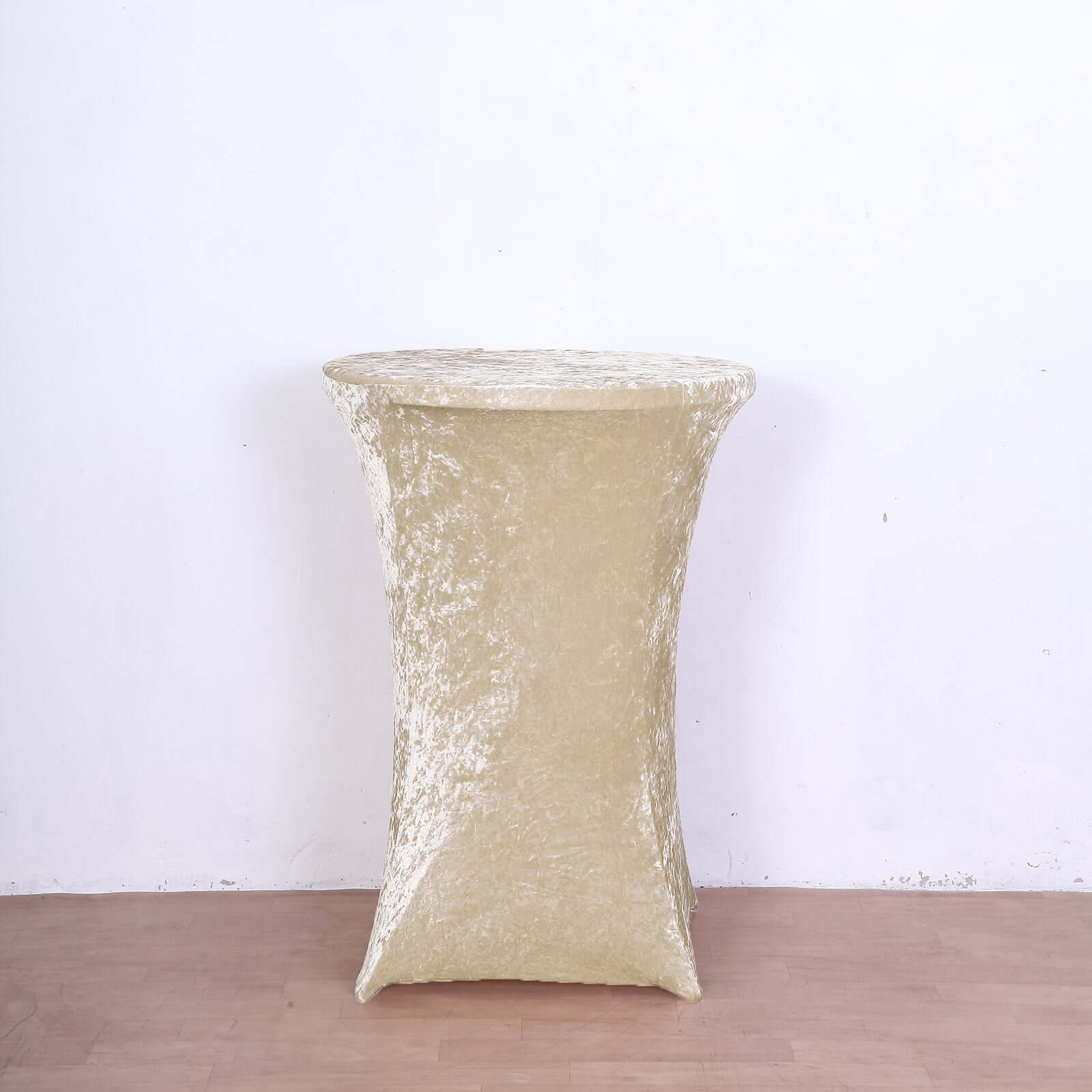 Crushed Velvet Spandex 30" Round Cocktail Table Cover Beige Smooth Highboy Tablecloth - Bell Racket Store