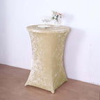 Crushed Velvet Spandex 30" Round Cocktail Table Cover Beige Smooth Highboy Tablecloth - Bell Racket Store