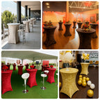 Crushed Velvet Spandex 30" Round Cocktail Table Cover Beige Smooth Highboy Tablecloth - Bell Racket Store