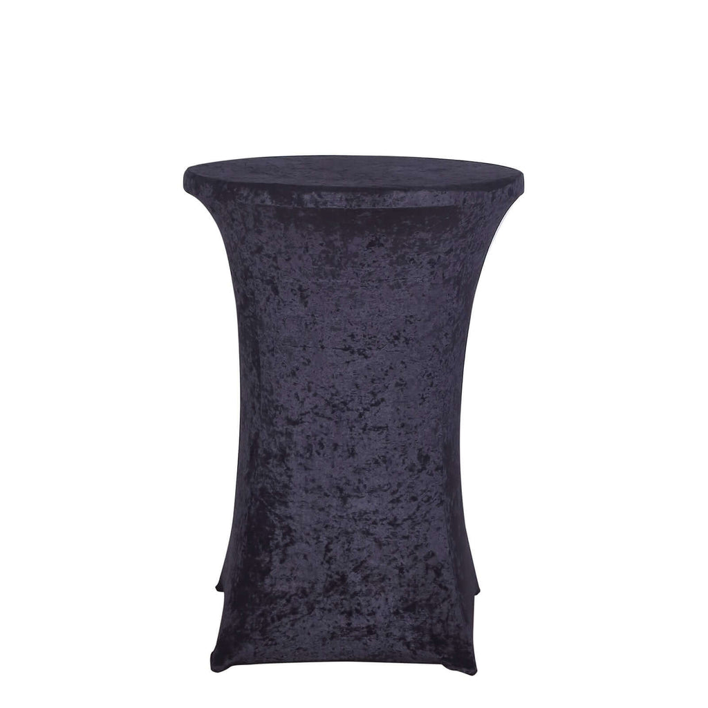 Crushed Velvet Spandex 30" Round Cocktail Table Cover Black Smooth Highboy Tablecloth - Bell Racket Store