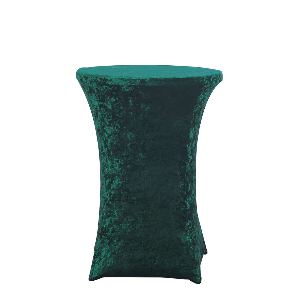 Crushed Velvet Spandex 30" Round Cocktail Table Cover Hunter Emerald Green Smooth Highboy Tablecloth - Bell Racket Store