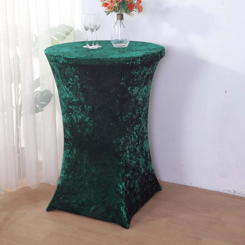 Crushed Velvet Spandex 30" Round Cocktail Table Cover Hunter Emerald Green Smooth Highboy Tablecloth - Bell Racket Store