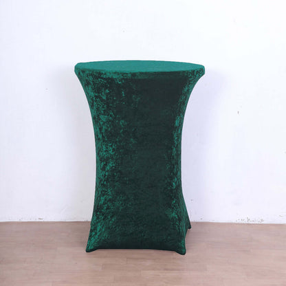 Crushed Velvet Spandex 30" Round Cocktail Table Cover Hunter Emerald Green Smooth Highboy Tablecloth - Bell Racket Store