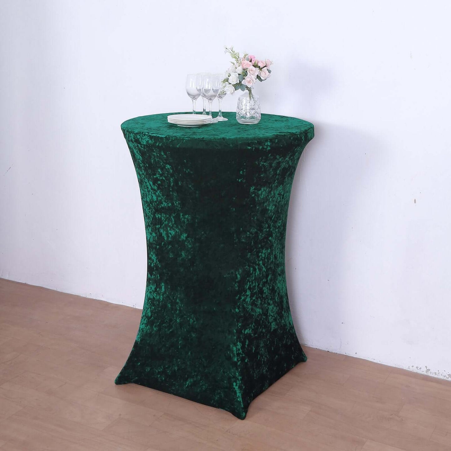 Crushed Velvet Spandex 30" Round Cocktail Table Cover Hunter Emerald Green Smooth Highboy Tablecloth - Bell Racket Store