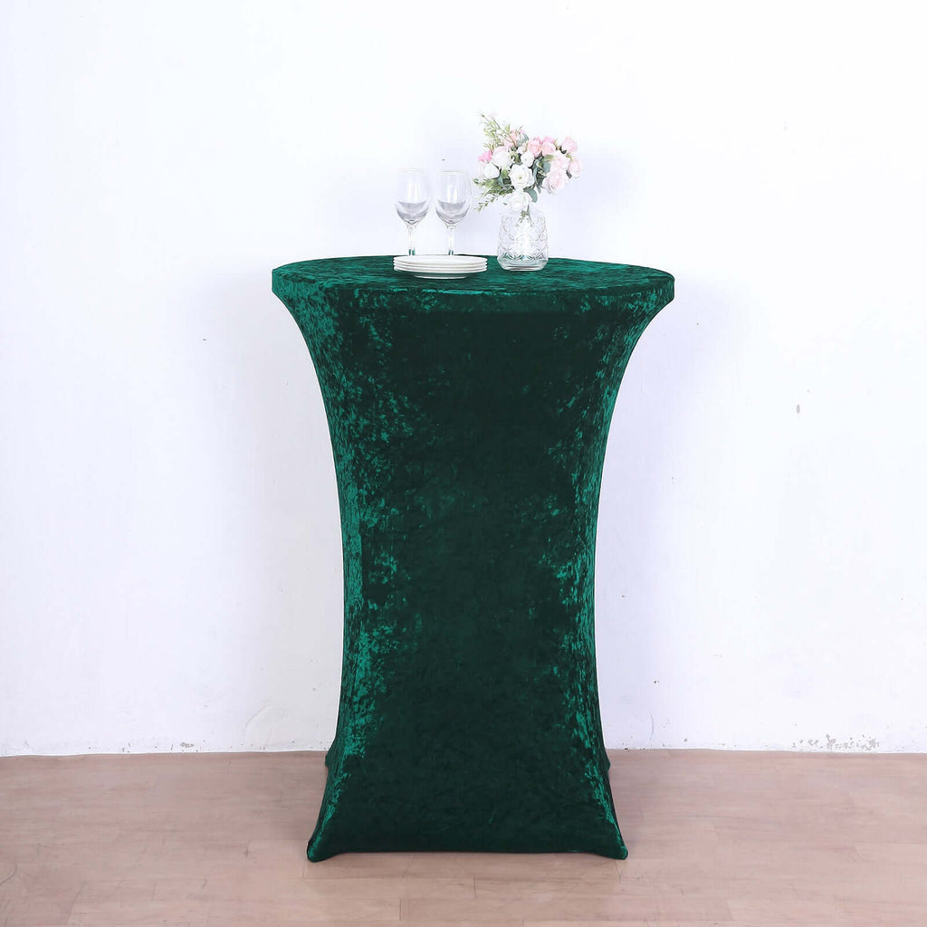 Crushed Velvet Spandex 30" Round Cocktail Table Cover Hunter Emerald Green Smooth Highboy Tablecloth - Bell Racket Store