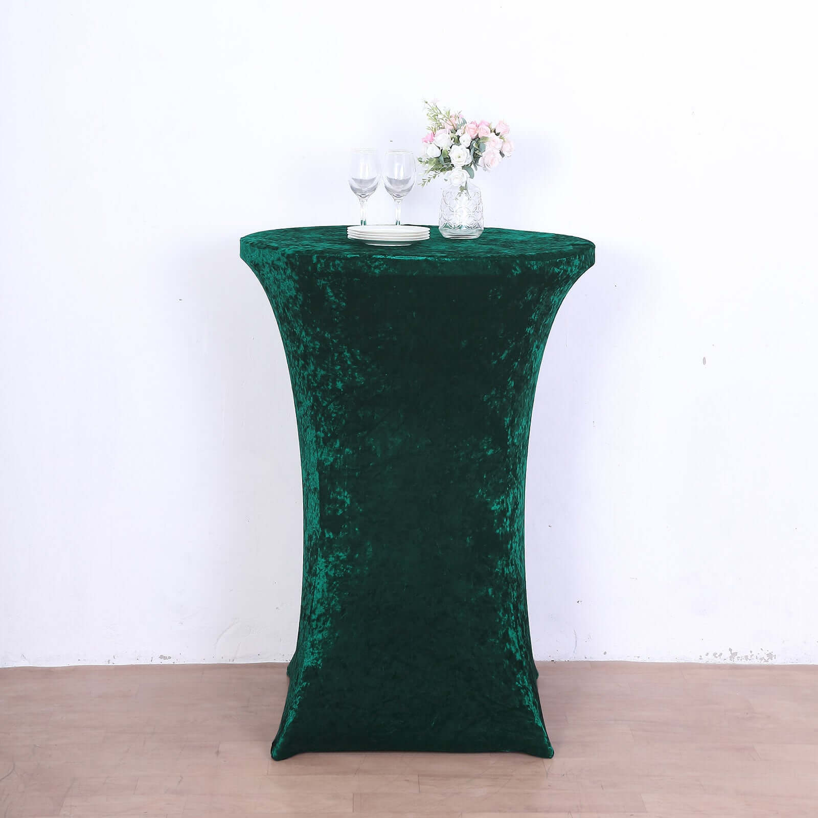 Crushed Velvet Spandex 30" Round Cocktail Table Cover Hunter Emerald Green Smooth Highboy Tablecloth - Bell Racket Store