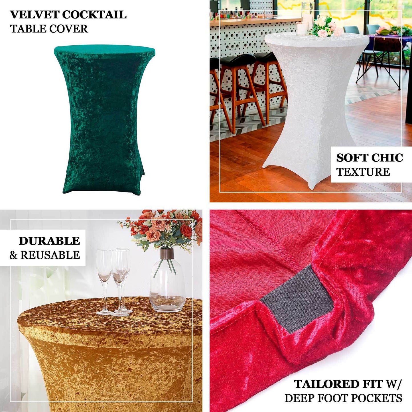 Crushed Velvet Spandex 30" Round Cocktail Table Cover Hunter Emerald Green Smooth Highboy Tablecloth - Bell Racket Store