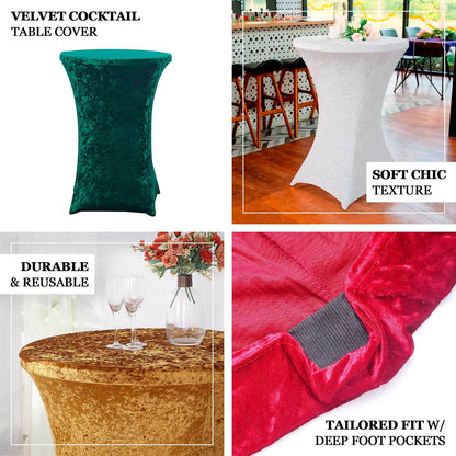 Crushed Velvet Spandex 30" Round Cocktail Table Cover Hunter Emerald Green Smooth Highboy Tablecloth - Bell Racket Store