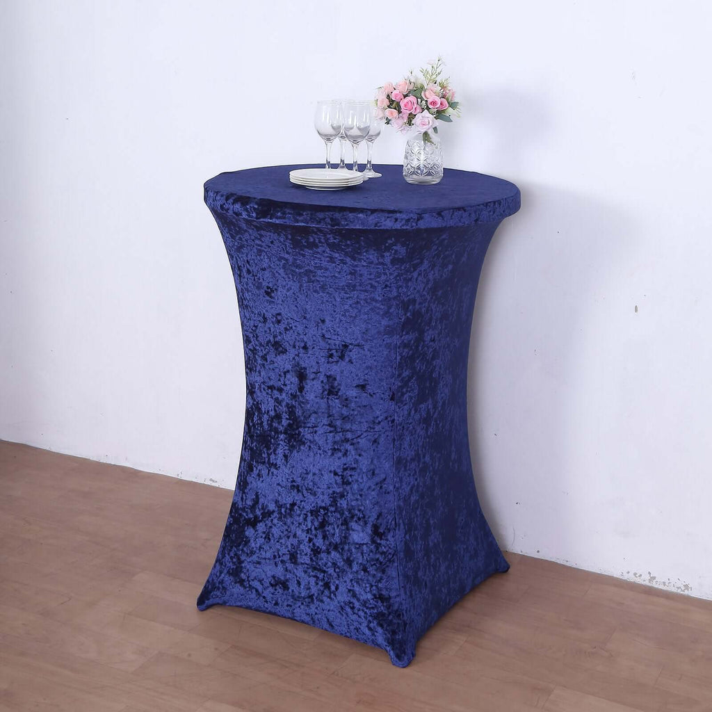 Crushed Velvet Spandex 30" Round Cocktail Table Cover Navy Blue Smooth Highboy Tablecloth - Bell Racket Store