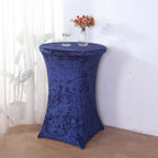 Crushed Velvet Spandex 30" Round Cocktail Table Cover Navy Blue Smooth Highboy Tablecloth - Bell Racket Store