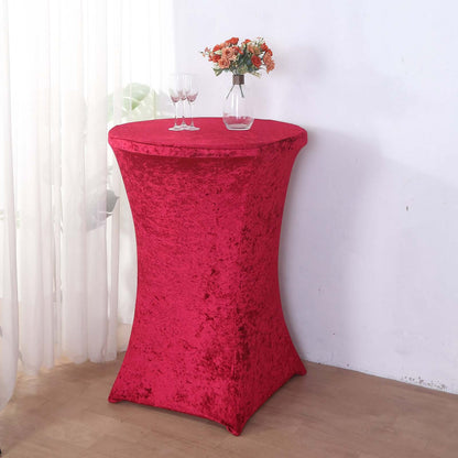 Crushed Velvet Spandex 30" Round Cocktail Table Cover Red Smooth Highboy Tablecloth - Bell Racket Store