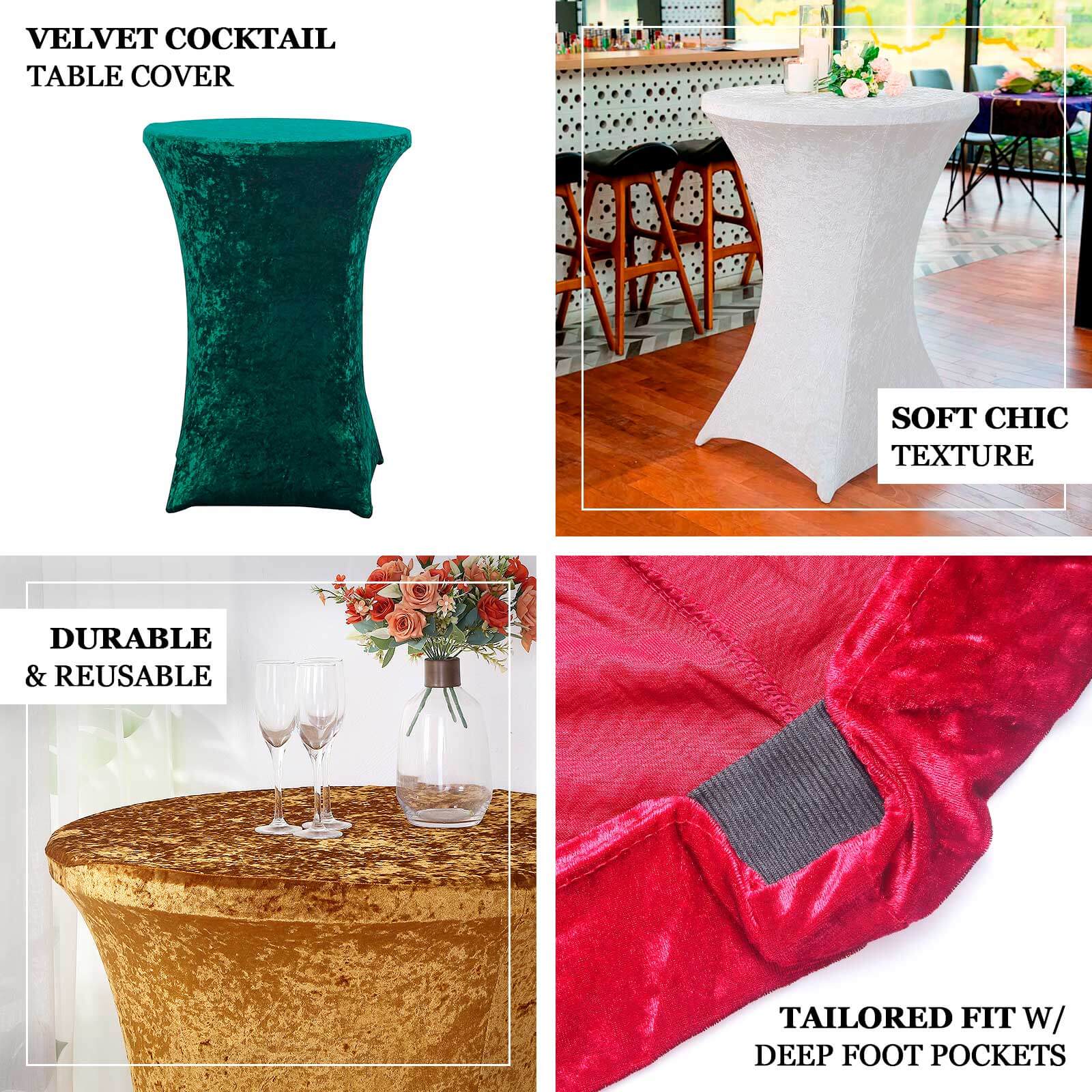 Crushed Velvet Spandex 30" Round Cocktail Table Cover Red Smooth Highboy Tablecloth - Bell Racket Store