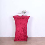 Crushed Velvet Spandex 30" Round Cocktail Table Cover Red Smooth Highboy Tablecloth - Bell Racket Store
