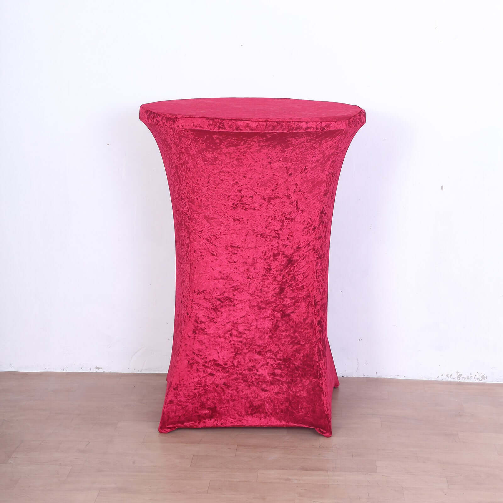 Crushed Velvet Spandex 30" Round Cocktail Table Cover Red Smooth Highboy Tablecloth - Bell Racket Store