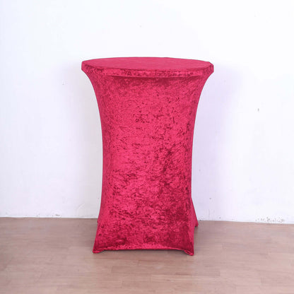 Crushed Velvet Spandex 30" Round Cocktail Table Cover Red Smooth Highboy Tablecloth - Bell Racket Store