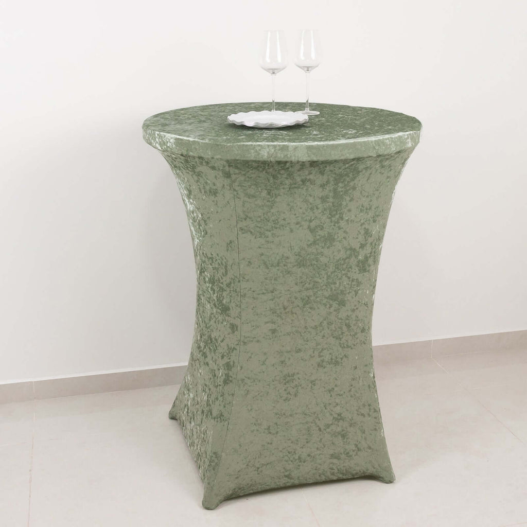 Crushed Velvet Spandex 30" Round Cocktail Table Cover Sage Green Smooth Highboy Tablecloth - Bell Racket Store