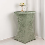Crushed Velvet Spandex 30" Round Cocktail Table Cover Sage Green Smooth Highboy Tablecloth - Bell Racket Store