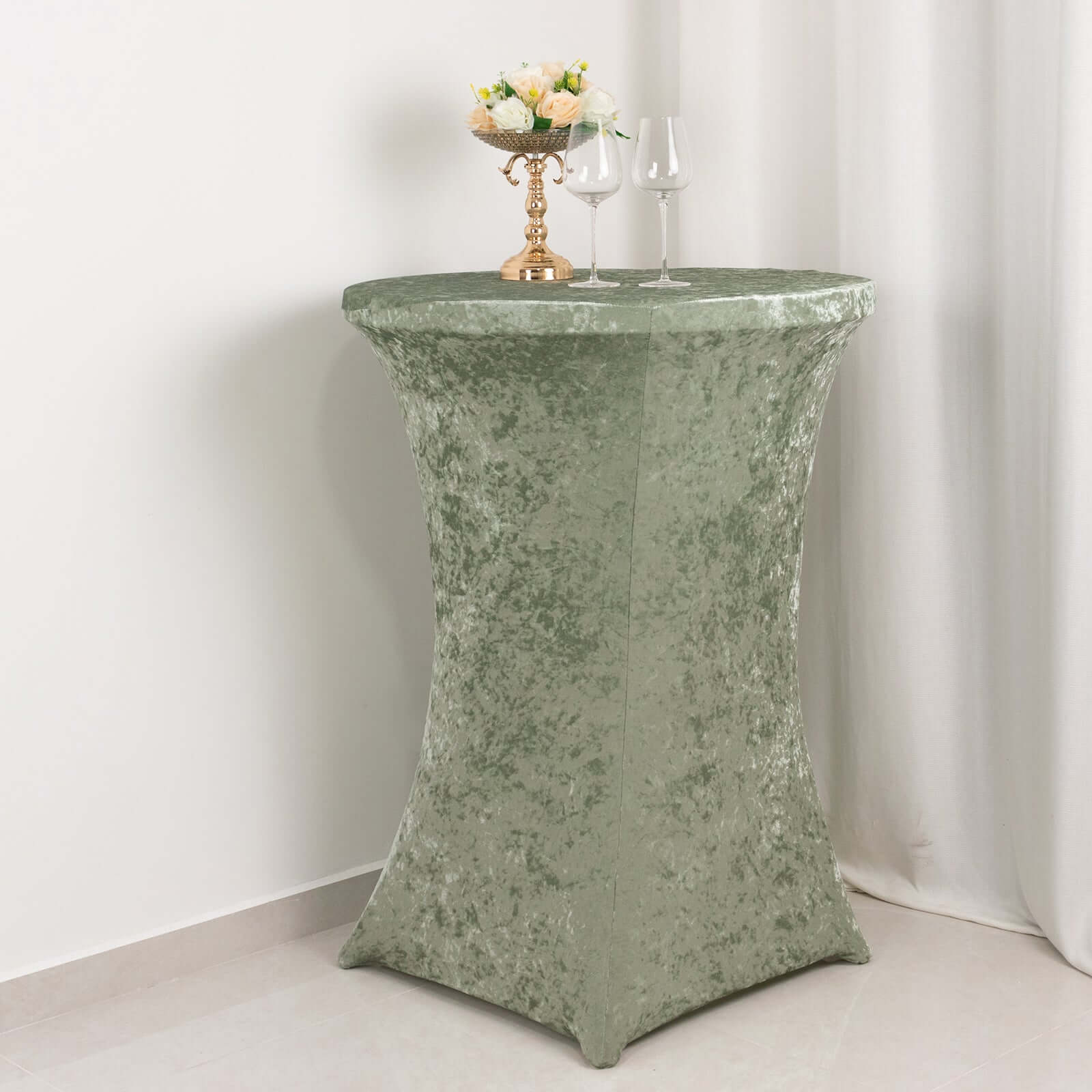 Crushed Velvet Spandex 30" Round Cocktail Table Cover Sage Green Smooth Highboy Tablecloth - Bell Racket Store
