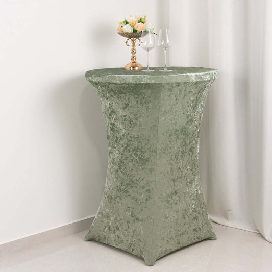 Crushed Velvet Spandex 30" Round Cocktail Table Cover Sage Green Smooth Highboy Tablecloth - Bell Racket Store